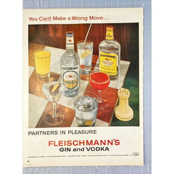 Fleischmann's Gin & Vodka "You Can't Make a Wrong Move" Vintage Print Ad 1963 - Picture 2 of 3